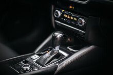 The Gear Shift Lever In The Modern Car, Close Up Shot