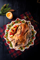 Sticker - Festive celebration roasted turkey for Thanksgiving or Christmas, baked Turkey for thanksgiving