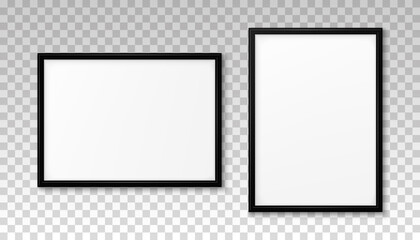 Wall Mural - mockup black frame photo. shadow on wall. mock up artwork picture framed. plastic boarders. empty bo