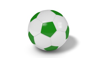 Green and white soccer ball on a white background. 3d illustration.