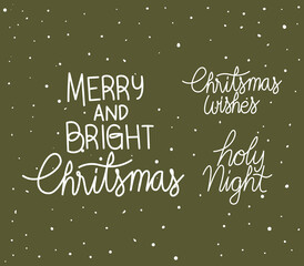 Wall Mural - set of christmas lettering on green background
