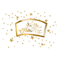 Wall Mural - merry christmas in gold lettering on square and stars