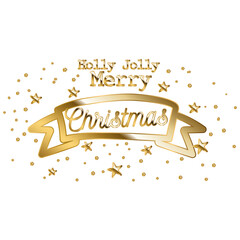 Wall Mural - holly jolly merry christmas in gold lettering on ribbon