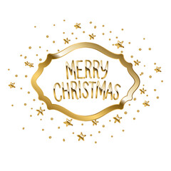 Wall Mural - merry christmas in gold lettering with stars