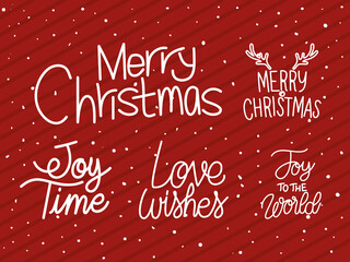 Wall Mural - bundle of christmas lettering on red background