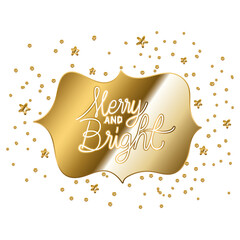 Wall Mural - merry and bright in gold cursive lettering with stars