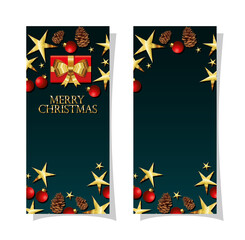 Poster - set of christmas frames with pines and big stars