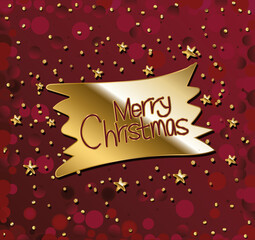Wall Mural - merry christmas in gold lettering on a red background
