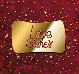 Wall Mural - love wishes in gold lettering on red background