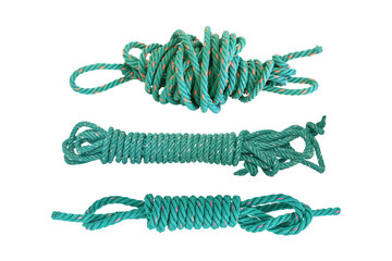 different bundle nylon rope isolated on white background with clipping path