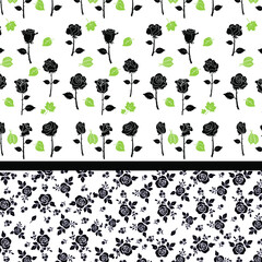 Wall Mural - Romantic roses seamless pattern, black flowers at white background, repeating design.