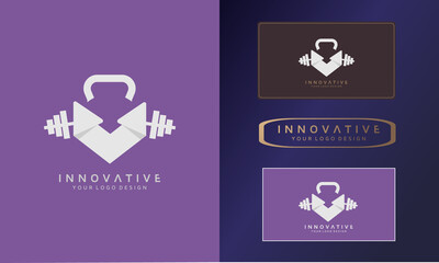 Sticker - Physical fitness V logo, letter V icon, dumbbell image design, Gym Logo Icon Design Vector Stock