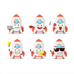 Poster - White rocket firecracker cartoon character with various types of business emoticons