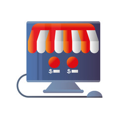 Sticker - online shopping, computer market technology icon isolated design