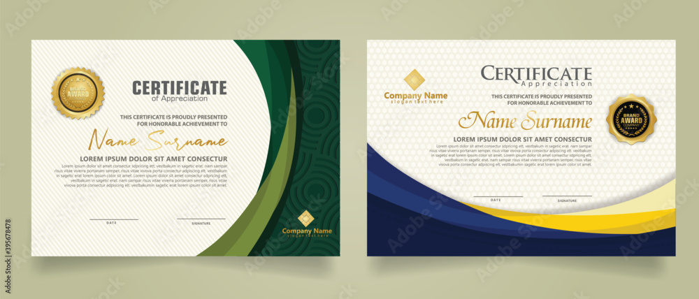 Set modern certificate template with futuristic and elegant color wave ...