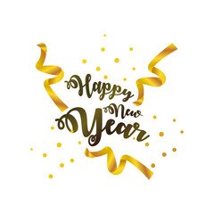 Wall Mural - happy new year 2021 golden lettering ribbon on white background