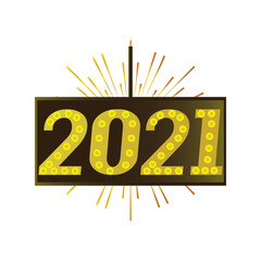 Sticker - happy new year 2021 golden lights bulb bright fireworks on white background