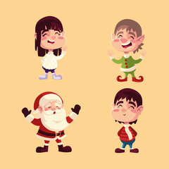 Sticker - christmas santa helper boy and girl cartoon characters