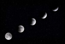 Grayscale Shot Of The Moon In Different Phases