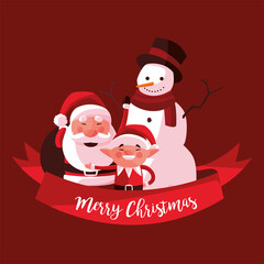 Sticker - merry christmas santa snowman and elf ribbon decoration