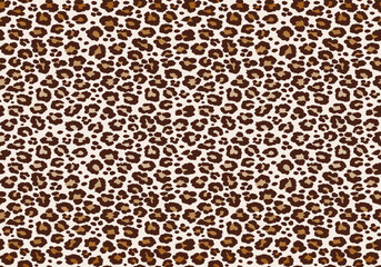 Wall Mural - Leopard spotted fur texture. Vector repeating seamless pattern cheetah brown orange black print