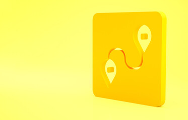 Sticker - Yellow Route location icon isolated on yellow background. Map pointer sign. Concept of path or road. GPS navigator. Minimalism concept. 3d illustration 3D render.