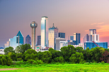 Wall Mural - Dallas, Texas, USA downtown city skyline at dusk.