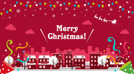 Wall Mural - Christmas cityscape vector banner illustration (winter season)