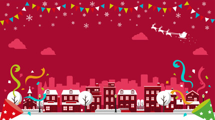 Wall Mural - Christmas cityscape vector banner illustration (winter season) / no text