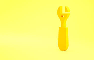 Yellow Wrench spanner icon isolated on yellow background. Minimalism concept. 3d illustration 3D render.