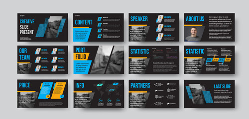 Wall Mural - slide template with presentation of annual report, business concept, data analytics, vector geometri