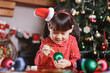 © M-image - young girl making christmas craft at home