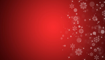 Wall Mural - Snow red background. Christmas snowy winter design. White falling snowflakes, abstract landscape. Cold weather effect.