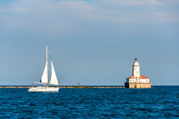 Wall Mural - Chicago Harbor Lighthouse view on Mixhigan Lake