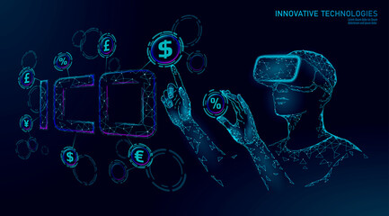 Wall Mural - initial coin offering ico letters technology concept. business finance economy low poly design style