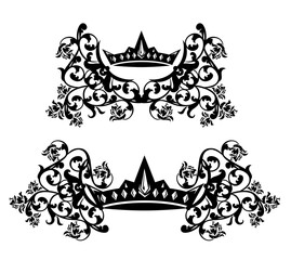 elegant royal crown among rose flowers heraldic decor - queen or princess emblem black and white vec