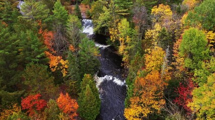 Wall Mural - beautiful travel aerial flying above the upper bond falls waterfalls on the middle branch ontonagon 