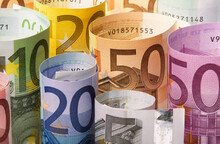 Rolled Up Euro Banknotes