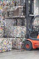 Wall Mural - Forklift Loading Stacks Of Recycled Products