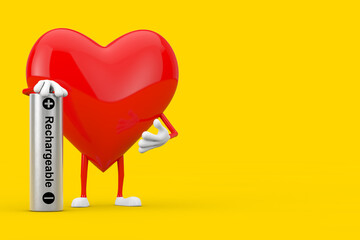 Poster - Red Heart Character Mascot with Rechargeable Battery. 3d Rendering