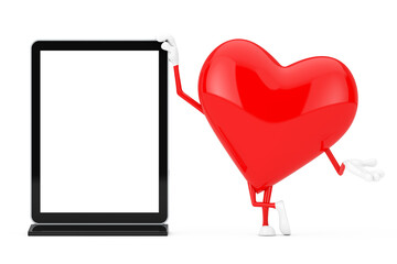 Poster - Red Heart Character Mascot with Blank Trade Show LCD Screen Stand as Template for Your Design. 3d Rendering