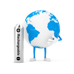 Poster - Earth Globe Character Mascot with Rechargeable Battery. 3d Rendering