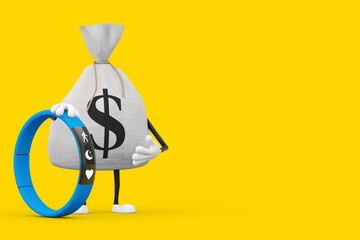 Poster - Tied Rustic Canvas Linen Money Sack or Money Bag with Blue Fitness Tracker. 3d Rendering
