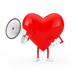 Aufkleber - Red Heart Character Mascot with Red Retro Megaphone. 3d Rendering