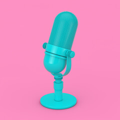 Leinwandbilder - Vintage Blue Microphone Mock Up in Duotone Style. 3d Rendering