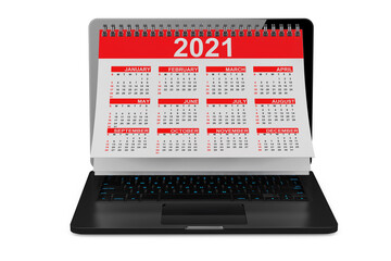 Aufkleber - 2021 Year Calendar over Laptop Screen. 3d Rendering