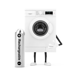 Aufkleber - Modern White Washing Machine Character Mascot with Rechargeable Battery. 3d Rendering