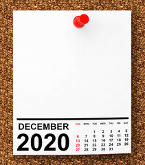 Aufkleber - Calendar December 2020 on Blank Note Paper. 3d Rendering