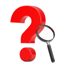 Fototapete - Magnifying Glass with Red Question Mark. 3d Rendering