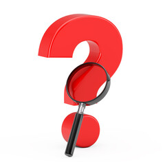 Fototapete - Magnifying Glass with Red Question Mark. 3d Rendering